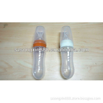 Silicone baby bottle/baby feeding bottle with spoon FDA and LFGB grade